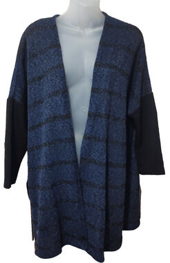 Luxe Addition Women’s Blue Open Front Striped Knit Cardigan Size S BG38